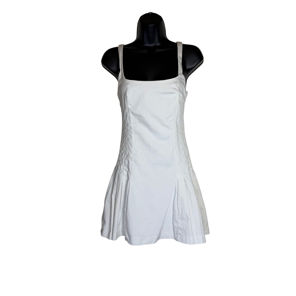 Zara Tennis Core Optic White Smocked Drop Waist Pleated Skirt Mini Tank Dress